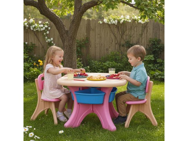 Costzon Kids Table and Chairs, 3 PCS Activity Desk Set w/ 4 Detachable Storage Bins for Indoor Outdoor Play Art Crafts Picnic Patio, Lightweight...