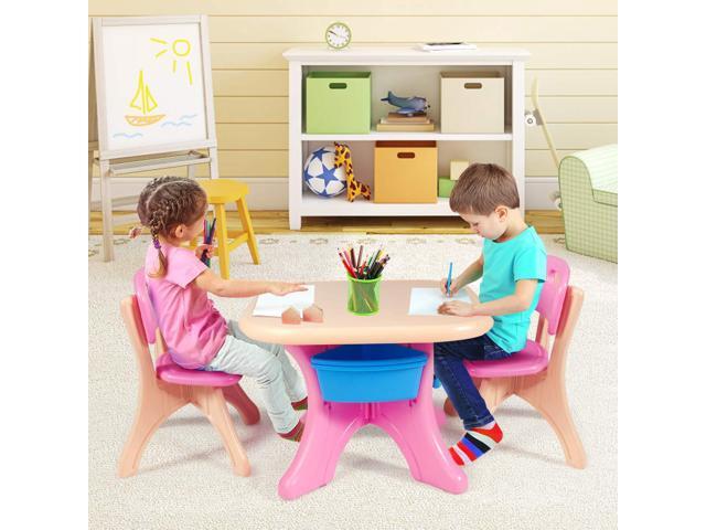 Costzon Kids Table and Chairs, 3 PCS Activity Desk Set w/ 4 Detachable Storage Bins for Indoor Outdoor Play Art Crafts Picnic Patio, Lightweight...