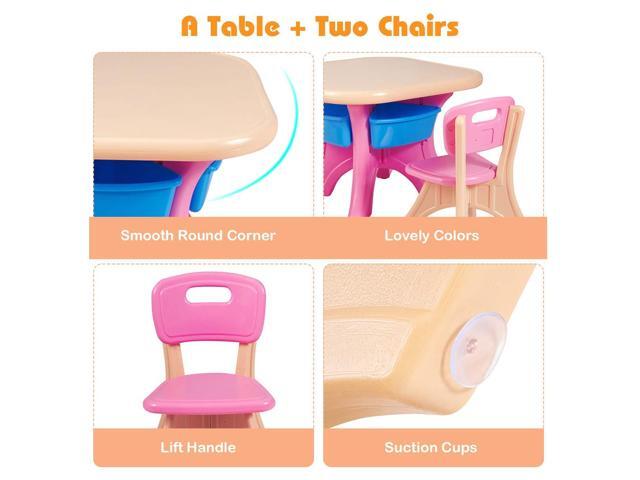 Costzon Kids Table and Chairs, 3 PCS Activity Desk Set w/ 4 Detachable Storage Bins for Indoor Outdoor Play Art Crafts Picnic Patio, Lightweight...