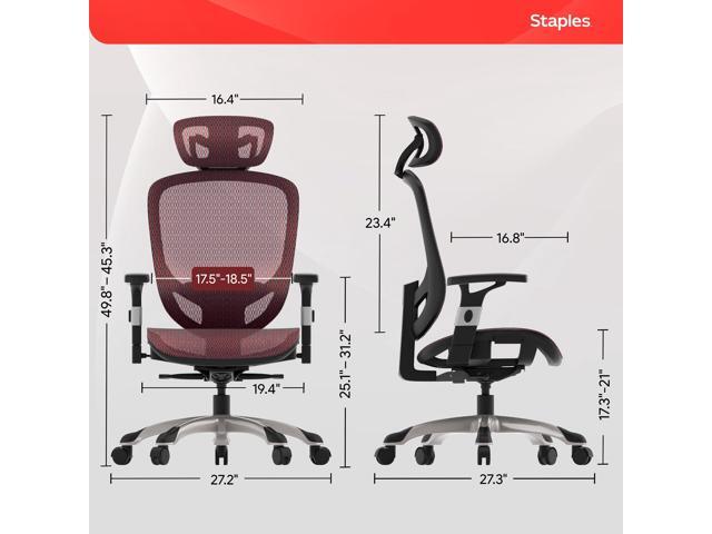 STAPLES Hyken Ergonomic Task Chair, Mesh, Ergonomic, Lumbar Support, Swivel, Maroon