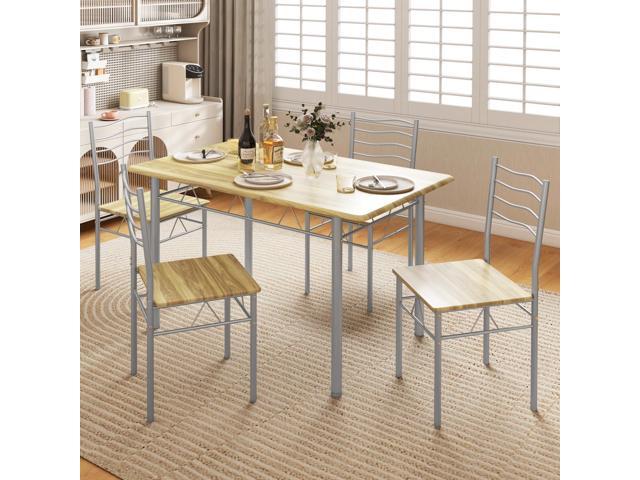 Giantex Modern 5 Piece Dining Table Set for 4 Chairs Wood Metal Kitchen Breakfast Furniture (Natural)
