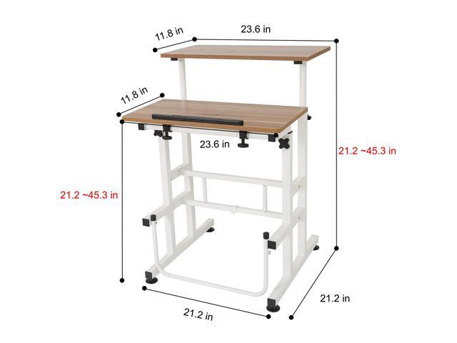 SDADI L101XWFDT Adjustable-Height Steel-Framed Mobile Standing Office Computer Desk with 2 Tiers and Lockable Caster Wheels, Dark Grain