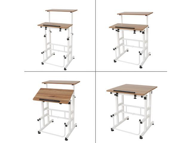 SDADI L101XWFDT Adjustable-Height Steel-Framed Mobile Standing Office Computer Desk with 2 Tiers and Lockable Caster Wheels, Dark Grain