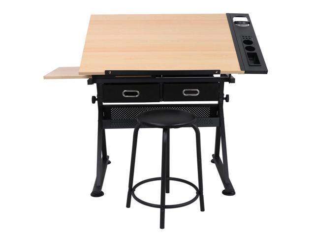 LEMY Drafting Table with Stool, Height Adjustable Tilting Tabletop Art Desk with Storage Drawer, Artist Sketching Work Station for Drawing,...