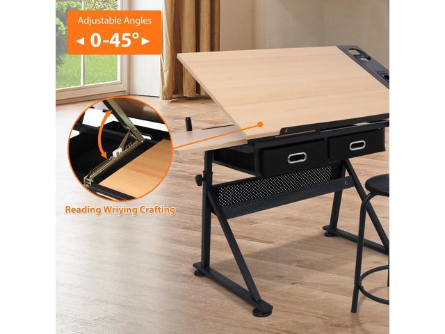 LEMY Drafting Table with Stool, Height Adjustable Tilting Tabletop Art Desk with Storage Drawer, Artist Sketching Work Station for Drawing,...