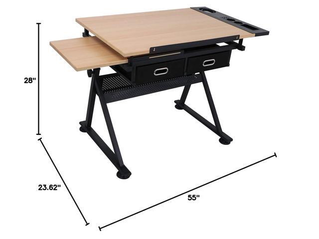 HomGarden Height Adjustable Drafting Desk Drawing Table Art Craft Work Station w/Stool, Storage Drawers for Drawing, Reading, Writing