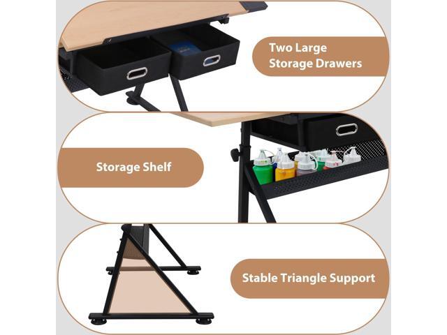 HomGarden Height Adjustable Drafting Desk Drawing Table Art Craft Work Station w/Stool, Storage Drawers for Drawing, Reading, Writing