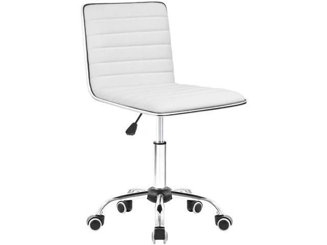 Homall Modern Adjustable Low Back Armless Ribbed Task Office Desk Vanity Swivel Rolling Leather Computer Conference Chair (White)