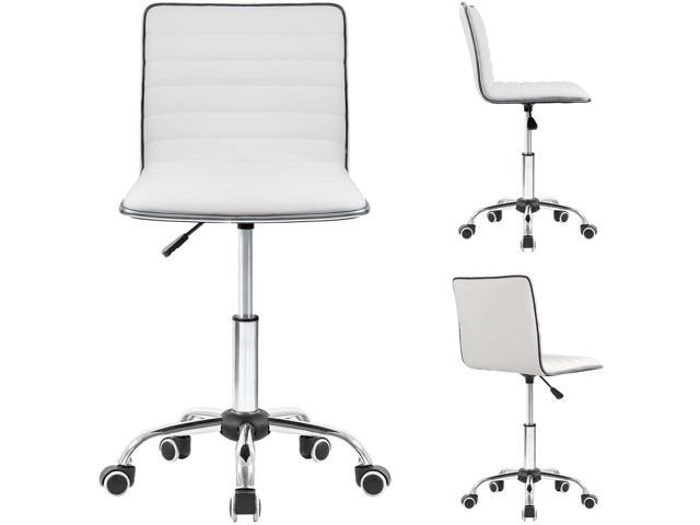 Homall Modern Adjustable Low Back Armless Ribbed Task Office Desk Vanity Swivel Rolling Leather Computer Conference Chair (White)