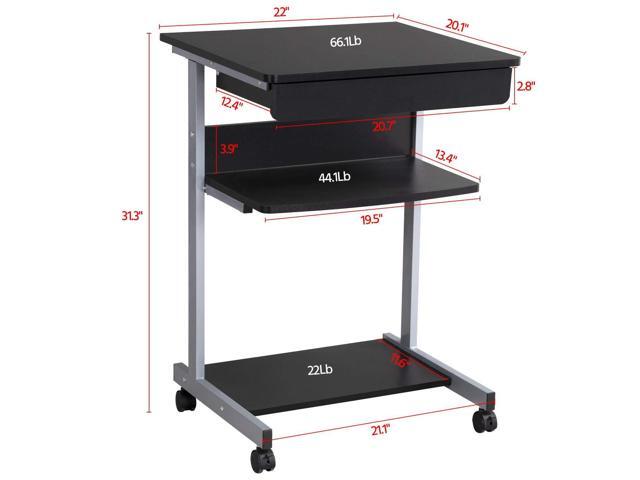 Yaheetech Mobile Computer Desk Cart, Small Rolling Laptop Desk PC Table Workstation with Drawer and Printer Shelf, Writing Desk Table for Small...
