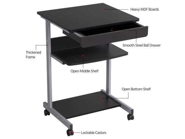 Yaheetech Mobile Computer Desk Cart, Small Rolling Laptop Desk PC Table Workstation with Drawer and Printer Shelf, Writing Desk Table for Small...