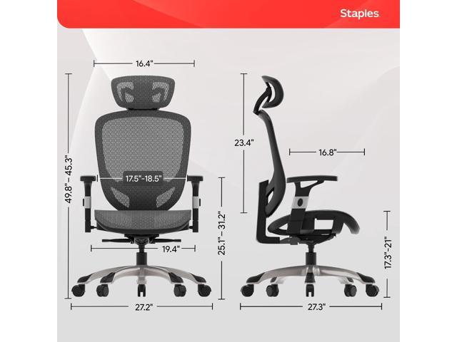 STAPLES Ergonomic Task Chair, Mesh, Ergonomic, Lumbar Support, Swivel, Gray