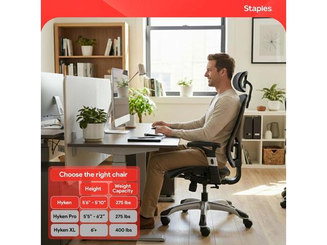 STAPLES Ergonomic Task Chair, Mesh, Ergonomic, Lumbar Support, Swivel, Gray