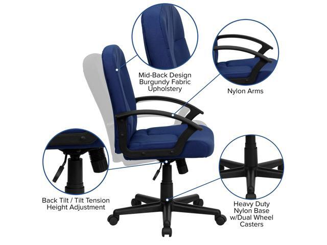 EMMA + OLIVER Mid-Back Navy Fabric Executive Swivel Office Chair with Nylon Arms