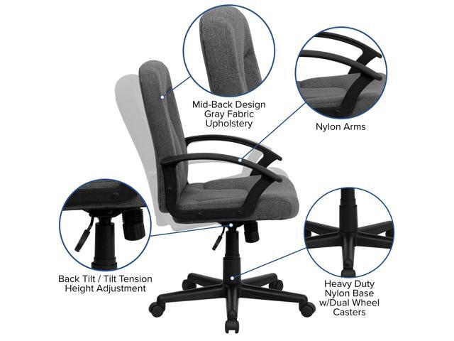 EMMA + OLIVER Mid-Back Gray Fabric Executive Swivel Office Chair with Nylon Arms