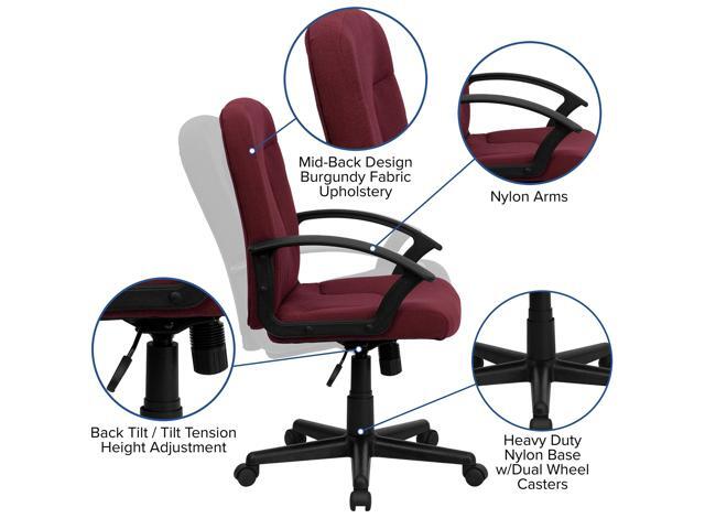 EMMA + OLIVER Mid-Back Burgundy Fabric Executive Swivel Office Chair with Nylon Arms