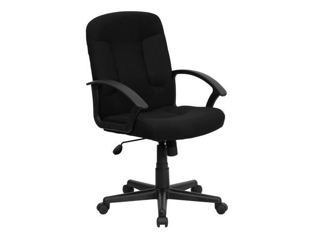 EMMA + OLIVER Mid-Back Black Fabric Executive Swivel Office Chair with Nylon Arms