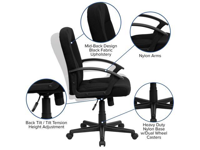 EMMA + OLIVER Mid-Back Black Fabric Executive Swivel Office Chair with Nylon Arms