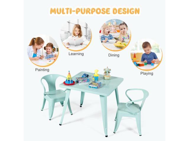 Costzon Kids Table and 2 Chair Set for Indoor/Outdoor Use, Steel Table and Stackable Chairs, Preschool, Bedroom, Playroom, Home, Furniture for...