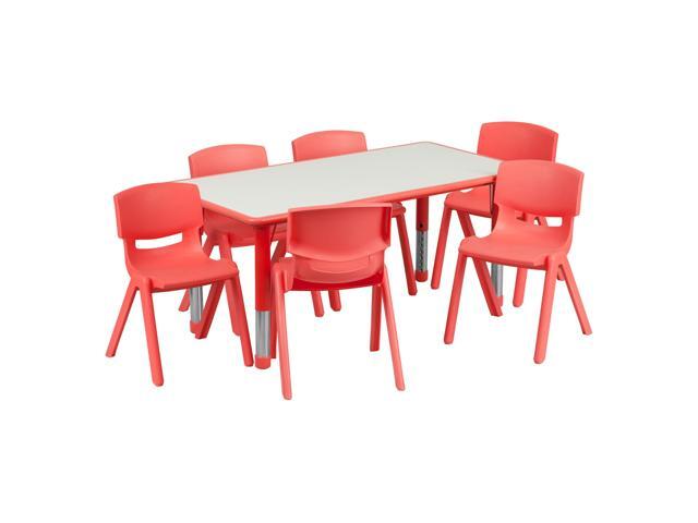 EMMA + OLIVER 23.625' W x 47.25' L Red Plastic Activity Table Set-6 Chairs