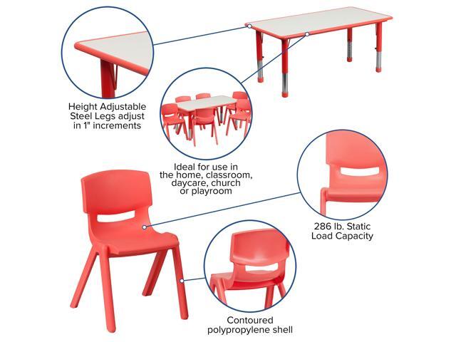 EMMA + OLIVER 23.625' W x 47.25' L Red Plastic Activity Table Set-6 Chairs