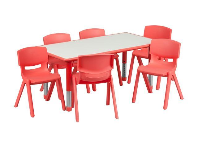 EMMA + OLIVER 23.625' W x 47.25' L Red Plastic Activity Table Set-6 Chairs