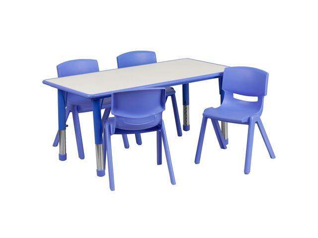 EMMA + OLIVER 23.625' W x 47.25' L Blue Plastic Activity Table Set-4 Chairs