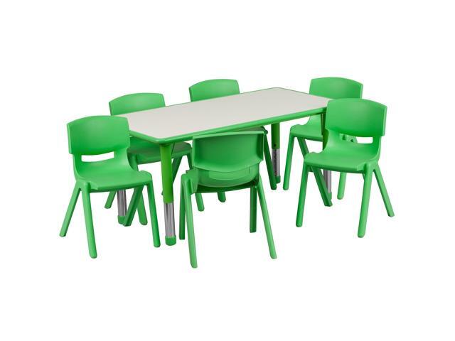EMMA + OLIVER 23.625' W x 47.25' L Green Plastic Activity Table Set-6 Chairs
