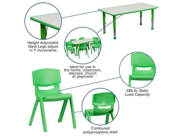 EMMA + OLIVER 23.625' W x 47.25' L Green Plastic Activity Table Set-6 Chairs