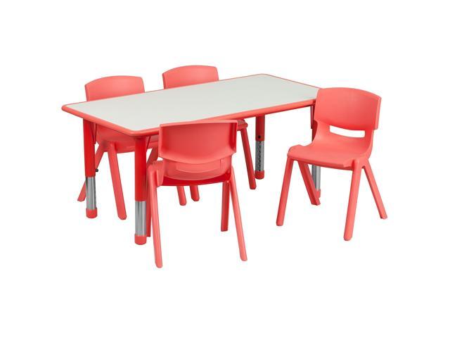 EMMA + OLIVER 23.625' W x 47.25' L Red Plastic Activity Table Set-4 Chairs