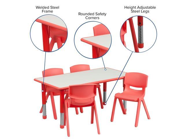 EMMA + OLIVER 23.625' W x 47.25' L Red Plastic Activity Table Set-4 Chairs