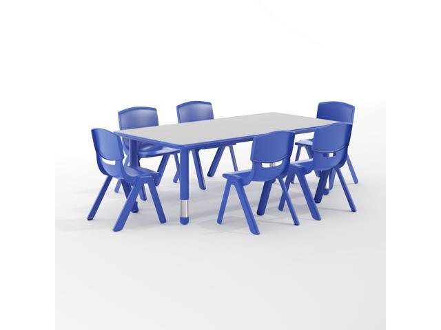 EMMA + OLIVER 23.625' W x 47.25' L Blue Plastic Activity Table Set-6 Chairs