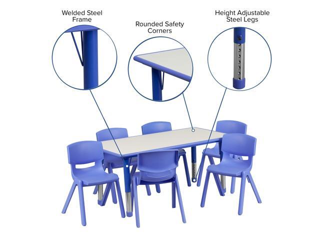 EMMA + OLIVER 23.625' W x 47.25' L Blue Plastic Activity Table Set-6 Chairs