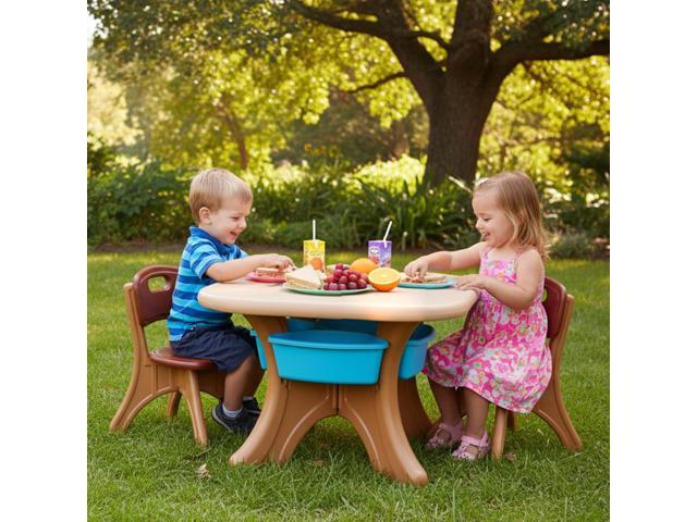 Costzon Kids Table and Chairs, 3 PCS Activity Desk Set w/ 4 Detachable Storage Bins for Indoor Outdoor Play Art Crafts Picnic Patio, Lightweight...