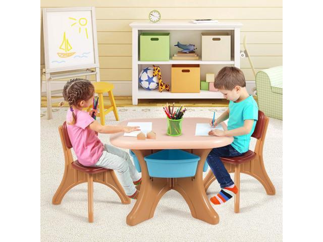 Costzon Kids Table and Chairs, 3 PCS Activity Desk Set w/ 4 Detachable Storage Bins for Indoor Outdoor Play Art Crafts Picnic Patio, Lightweight...