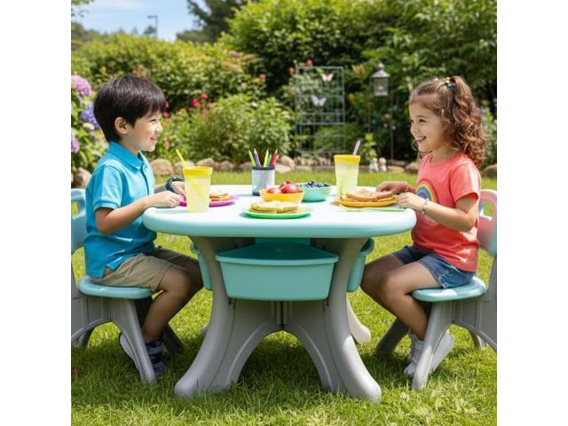 Costzon Kids Table and Chairs, 3 PCS Activity Desk Set w/ 4 Detachable Storage Bins for Indoor Outdoor Play Art Crafts Picnic Patio, Lightweight...