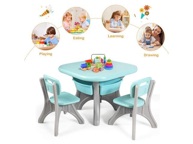 Costzon Kids Table and Chairs, 3 PCS Activity Desk Set w/ 4 Detachable Storage Bins for Indoor Outdoor Play Art Crafts Picnic Patio, Lightweight...