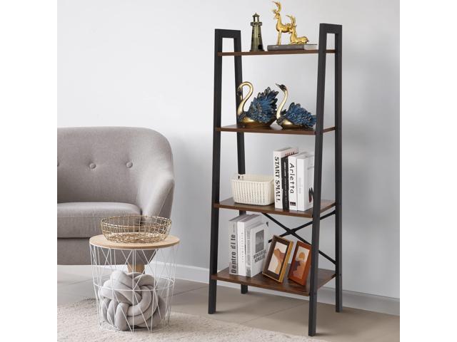 ZENY 4-Tier Bookshelf, Ladder Bookcase, Multifunctional Ladder-Shaped Plant Flower Stand Rack Bookrack Storage Shelves (Rustic Brown)