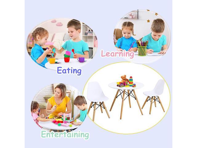 Costzon Kids Table and Chair Set, 3-Piece Kids Mid-Century Modern Style Table Set with Wood Legs for Dining Drawing Playing, Toddler Table and...