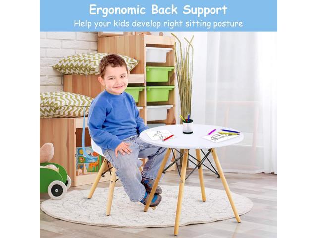 Costzon Kids Table and Chair Set, 3-Piece Kids Mid-Century Modern Style Table Set with Wood Legs for Dining Drawing Playing, Toddler Table and...