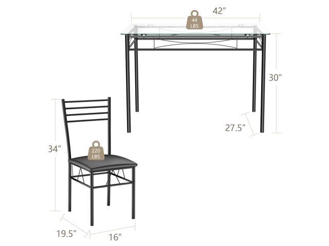 Tangkula Dining Table Set, 5 Pieces Dining Set with Tempered Glass Top Table and 4 Chairs, Kitchen Dining Room Furniture, Black
