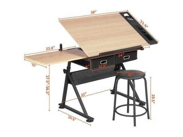 Yaheetech Height Adjustable Drafting Table Drawing Table Artist Desk Tilting Tabletop Art Craft Desk Watercolor Paintings Sketching Work Station...