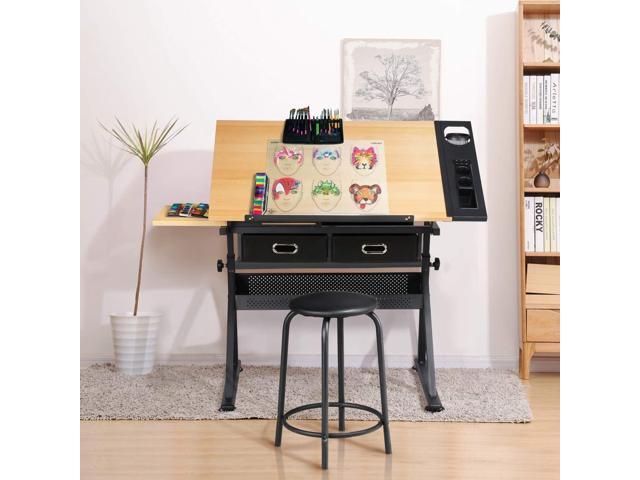 Yaheetech Height Adjustable Drafting Table Drawing Table Artist Desk Tilting Tabletop Art Craft Desk Watercolor Paintings Sketching Work Station...