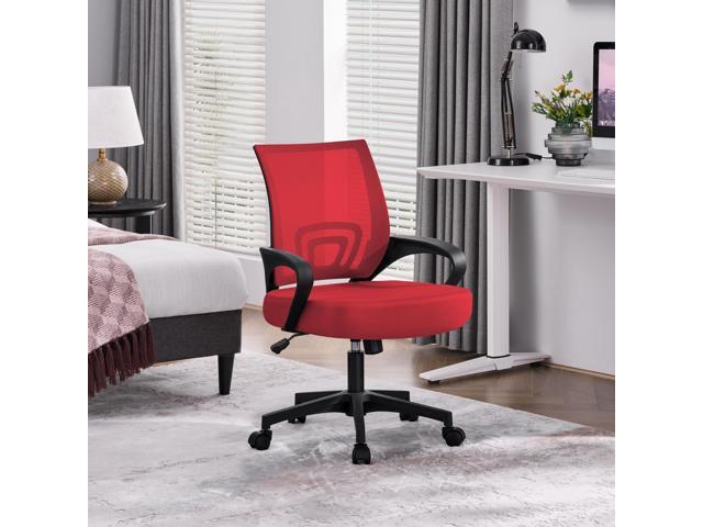 Yaheetech Red Modern Ergonomic Office Chair, Mid Back Mesh Task Chair with Lumbar Support, Adjustable Height, Rolling Swivel, 300lb Capacity