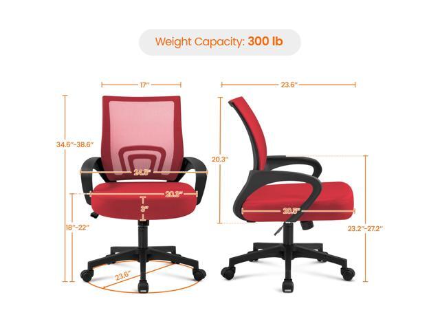 Yaheetech Red Modern Ergonomic Office Chair, Mid Back Mesh Task Chair with Lumbar Support, Adjustable Height, Rolling Swivel, 300lb Capacity