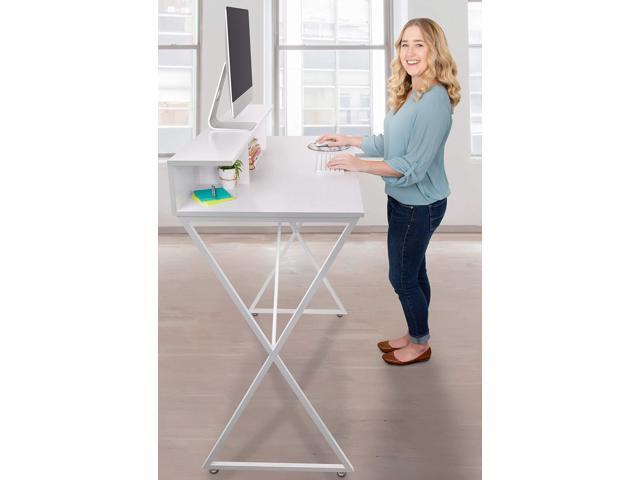 Stand Steady Joy Standing Desk Pretty Standing Desk with Shelf & Built-in Storage Cubbies Modern Stand Up Workstation Tall Desk & Reception...