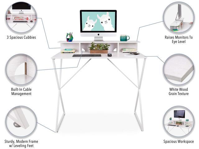 Stand Steady Joy Standing Desk Pretty Standing Desk with Shelf & Built-in Storage Cubbies Modern Stand Up Workstation Tall Desk & Reception...