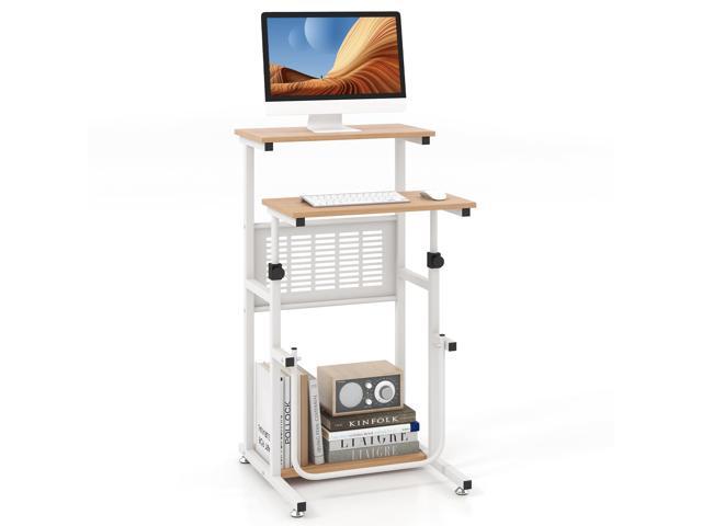 Tangkula Small Standing Desk, Height Adjustable Teacher Podium Stand, Compact Standing Table Lectern Podium, Laptop Desk with Footrest, Suitable...