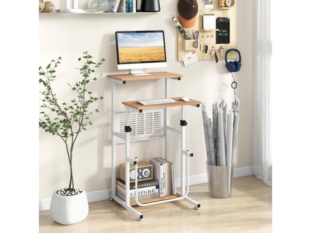 Tangkula Small Standing Desk, Height Adjustable Teacher Podium Stand, Compact Standing Table Lectern Podium, Laptop Desk with Footrest, Suitable...