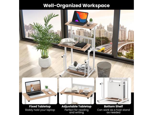 Tangkula Small Standing Desk, Height Adjustable Teacher Podium Stand, Compact Standing Table Lectern Podium, Laptop Desk with Footrest, Suitable...